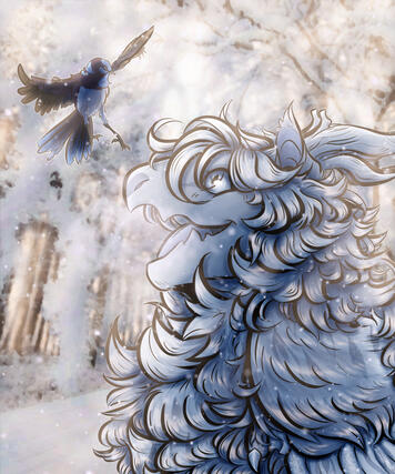 (Flight Rising) gift art for Usuyukisou (flight rising) of their Gaoler dragon Yukiharu and his ragepuff Blueberry