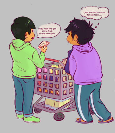 (Osomatsu-san) magma doodle of Ichimatsu and Choromatsu shopping at costco