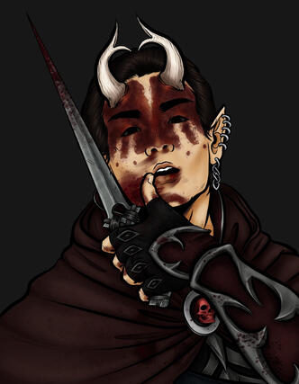 (Skyrim) gift art for Kingbitterbat of her skyrim oc Xenra, half render