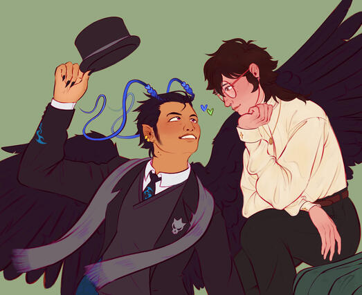 (Commission) Flat color halfbody for Scribbsly (twt) of their yumeship karaly/rosebrew, Akuma AU