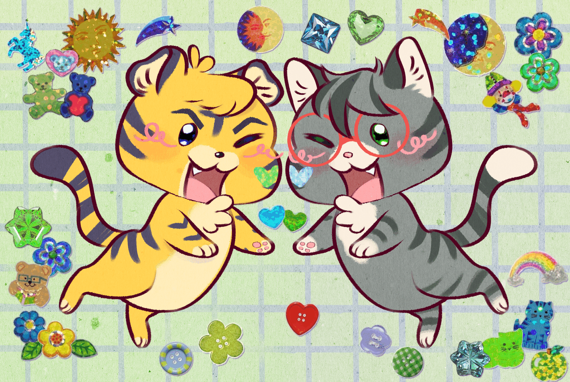 (Osomatsu-san) experimental gift art for Scribbsly (twt) of their yumeship karaly/rosebrew as cats [animated]
