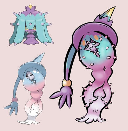 (Pokemon) gift art of a Hatterene and Mareanie crossbreed