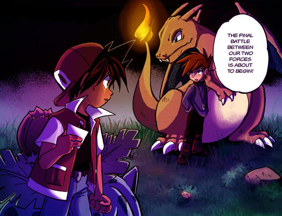 (Pokemon) panel edit of Red and Blue from Pokemon Adventures w/ my headcanons