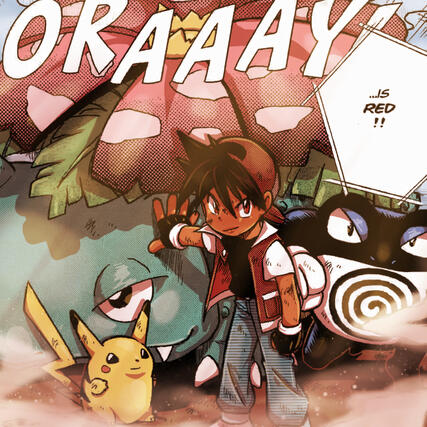 (Pokemon) panel edit of Red from Pokemon Adventures w/ my headcanons
